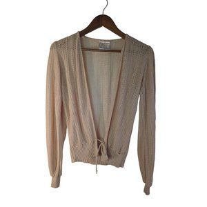 Morley Made in the UK Women's Tie Front V-Neck Open-Knit Cardigan Sz M